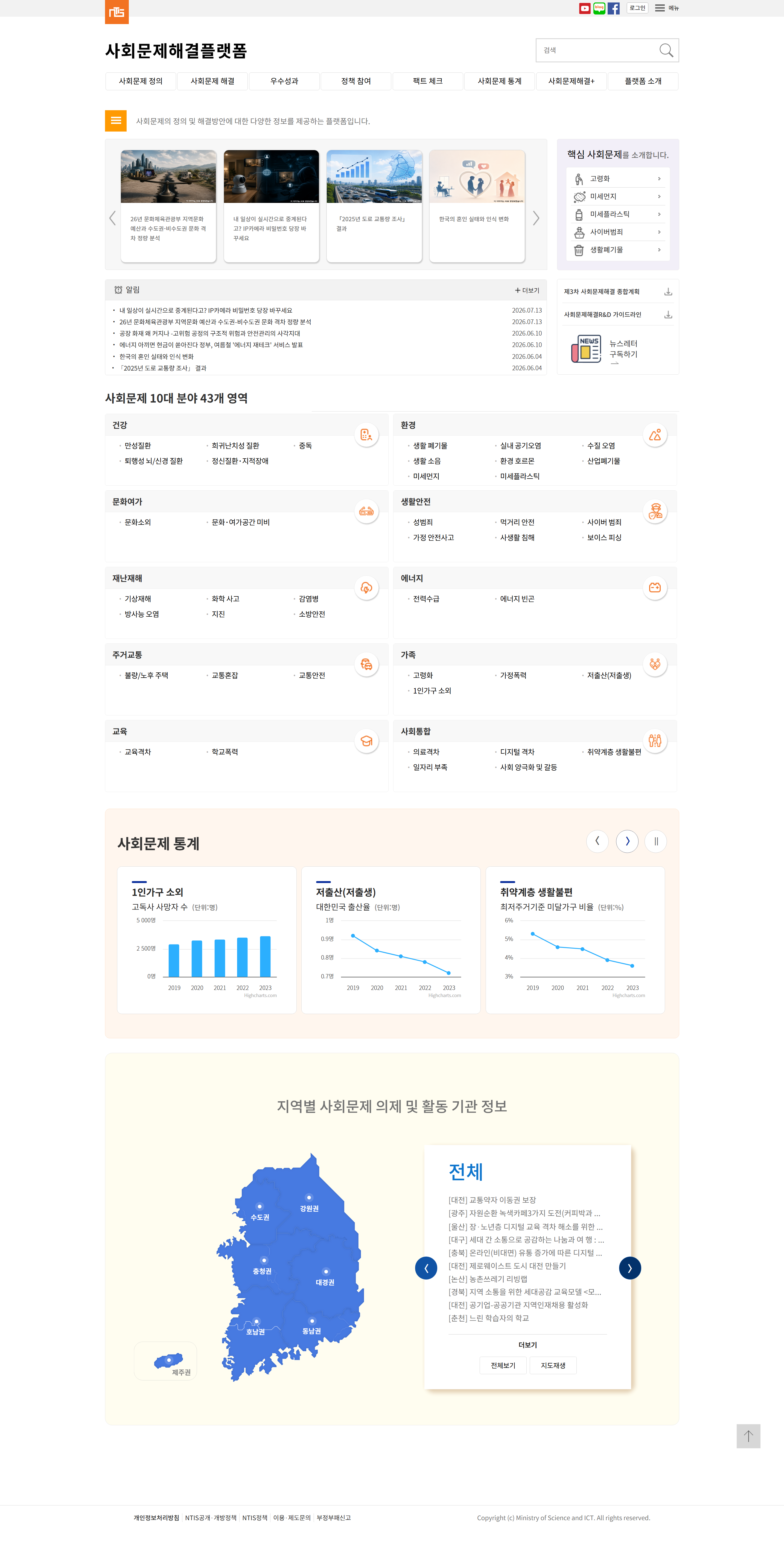 NTIS 사회문제해결플랫폼 메인 UI